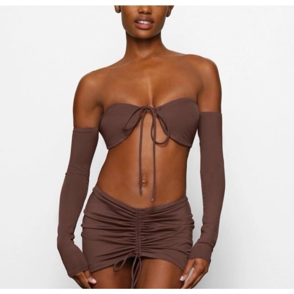 SKIMS Swim Long Sleeved Bikini Top Cocoa Size Small
